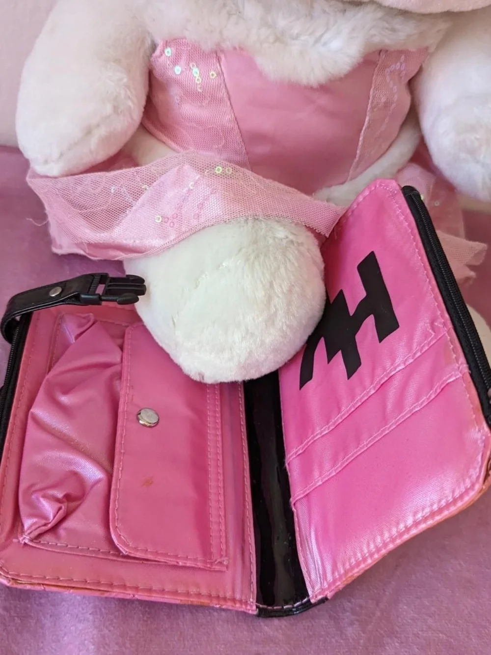Hello Kitty Pink Wallet Puffer Jacket Look Surface